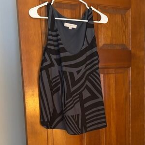 LOFT Women's Black and Dark Gray Geometric Tank Top